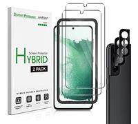 amFilm [2+2 Pack Screen Protector for Samsung Galaxy S22 5G 6.1 Inch | 2 Pack Hybrid Screen Protector & 2 Pack Camera Lens Protector, Easy Installation Tray [100% Fingerprint ID Compatible]