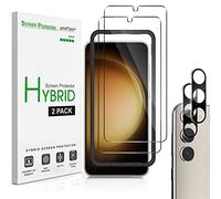 amFilm [2+2 Pack Screen Protector for Samsung Galaxy S23 Plus 5G | 2 Pack Hybrid Screen Protector & 2 Pack Camera Lens Protector, Easy Installation Tray [100% Fingerprint ID Compatible]