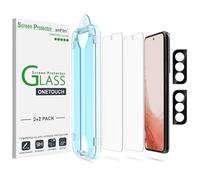 amFilm 2 Pack OneTouch Tempered Glass Screen Protector for Samsung Galaxy S22 Plus 5G 6.6 Inch, 9H Hardness with 2 Pack Tempered Glass Camera Lens Protector and Easy Installation Kit
