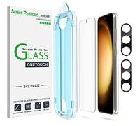 amFilm 2 Pack OneTouch Tempered Glass Screen Protector for Samsung Galaxy S23 Plus 5G 6.6 Inch, 9H Hardness with 2 Pack Tempered Glass Camera Lens Protector and Easy Installation Kit