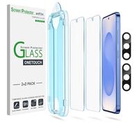 amFilm 2 Pack OneTouch Tempered Glass Screen Protector for Samsung Galaxy S25 5G 6.2 Inch, 9H Hardness with 2 Pack Tempered Glass Camera Lens Protector and Easy Installation Kit