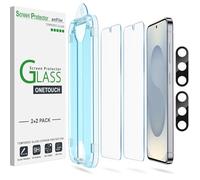 amFilm 2 Pack OneTouch Tempered Glass Screen Protector for Samsung Galaxy S25 Plus 5G 6.7 Inch, 9H Hardness with 2 Pack Tempered Glass Camera Lens Protector and Easy Installation Kit