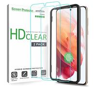 amFilm (2 Pack Screen Protector for Samsung Galaxy S21 5G 6.2 inch (2021), Fingerprint ID Compatible, HD Clear, Scratch Resistant Hybrid, Case Friendly with Easy Installation Tray
