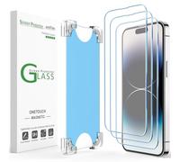 amFilm 3 Pack Magnetic OneTouch Compatible with iPhone 14 Pro Max 6.7" Screen Protector Tempered Glass Edge to Edge Full Coverage with Easy Installation Kit (Magnetic & Reusable)
