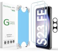 amFilm Magnetic Auto-alignment OneTouch Tempered Glass Screen Protector + Camera Lens Protector for Samsung Galaxy S23 FE 6.4, Full Coverage Fingerprint ID Compatible Easy Installation(Reusable)