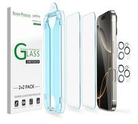 amFilm OneTouch 2+2 Pack Compatible with iPhone 16 Pro Screen Protector 6.3" Tempered Glass and Camera Lens Protector, Premium Easiest Installation Kit 9H, Case Friendly Anti-Scratch HD