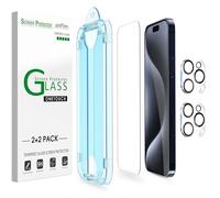 amFilm OneTouch for iPhone 15 Pro Max Screen Protector 6.7" Tempered Glass | Auto-Alignment, 30s Install, Bubble Free, Scratch & Drop Protection, HD Clear, Camera Lens Protector[2+2 Pack] (15P-6.7'')