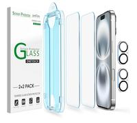 amFilm OneTouch for iPhone 16 Screen Protector 6.1" Tempered Glass | Auto-Alignment, 30s Install, Bubble Free, Scratch & Drop Protection, HD Clear, Camera Lens Protector, 2+2 Pack (16-6.1'')