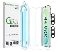 amFilm OneTouch for Samsung Galaxy S26 FE Screen Protector Tempered Glass | Auto-Alignment, 30s Install, Bubble Free, Scratch & Drop Protection, HD Clear, Camera Lens Protector, 2+2 Pack (S26FE-6.7'')