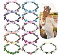 AmFor 11 Pcs Multicolor Rose Flower Wreath Crown Headband Garland Headpiece for Music Festival Celebration Beach Wedding Party