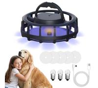 AMFUN 1 PCS Flea Traps for Home, Fleaing Light Traps, Flea Catcher with 4 Modes, with 5 Sticky Pads, 2 Spare light bulbs for Carpets Bedding（Black，DC-9109A）