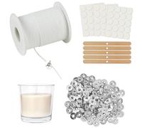 AMFUN 1 Roll 6100cm/200ft Candle Wicks,White Natural Cotton Candle Wicks With 120 Pcs Wick Holders,6 stickers,10 wooden centering devices,Smokeless Candle Wicks for DIY Communion Candles