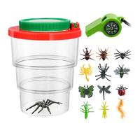 AMFUN 14PCS Outdoor Explorer Kit for Kids, Portable Insect Observation Box, 1PC Bug Viewer+1PC Compass Whistle+12PCS Realistic Insects Toys, for Kids Science Nature Exploration Toys