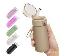 AMFUN 150ml Stainless Steel Insulated Water Bottles, Double Wall Vacuum Small Flask, Water Bottle with Straw, Leakproof Drinks Bottle with Carry Handle for Hot&Cold Drinks (Brown)