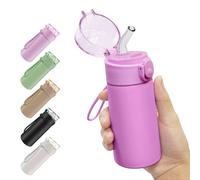 AMFUN 150ml Stainless Steel Insulated Water Bottles, Double Wall Vacuum Small Flask, Water Bottle with Straw, Leakproof Drinks Bottle with Carry Handle for Hot&Cold Drinks (Sakura Red)