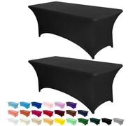 AMFUN 2 Pack 6FT Kitchen Spandex Table Cloth, Stretch Rectangular Table Cloth,Tight, Fitted,Washable and Wrinkle Resistant for Wedding,Banquet,Party & Holiday Event,183 * 76 * 76CM-Black