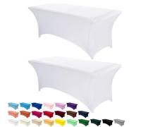 AMFUN 2 Pack 6FT Kitchen Spandex Table Cloth, Stretch Rectangular Table Cloth,Tight, Fitted,Washable and Wrinkle Resistant for Wedding,Banquet,Party & Holiday Event,183 * 76 * 76CM-White