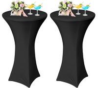 AMFUN 2 Pack Cocktail Table Covers,Spandex Stretch Tablecloth Elastic Table Cover Square Corners Tablecloth Fitted High Top Bar Table for Party, DJ, Bar, Wedding, Birthday, Banquet, Black,32"x47"