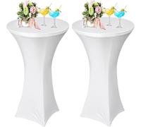 AMFUN 2 Pack Cocktail Table Covers,Spandex Stretch Tablecloth Elastic Table Cover Square Corners Tablecloth Fitted High Top Bar Table for Party, DJ, Bar, Wedding, Birthday, Banquet, White,32"x47"