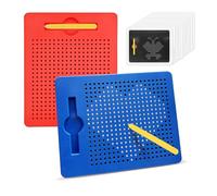 AMFUN 2 Pcs Magnetic Steel Ball Drawing Board with Pen, Magnetic Drawing Boards for Kids, Magnetic Doodle Board Tablet, Educational Toy for Children's Drawing, Doodling and Writing (Red, Blue)