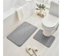 AMFUN 2 Piece Bath Mat Set, Memory Foam Pebble Stone Bath Mat Set, Soft & Comfortable Non Slip Soft Pedestal and Bath Rug, Super Water Absorption for Home & Bathroom Floors-Light Gray