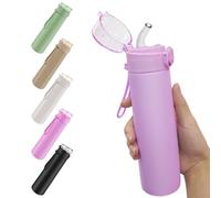 AMFUN 250ml Stainless Steel Insulated Water Bottles, Double Wall Vacuum Small Flask, Water Bottle with Straw, Leakproof Drinks Bottle with Carry Handle for Hot&Cold Drinks (Pink)