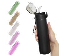 AMFUN 250ml Stainless Steel Insulated Water Bottles, Double Wall Vacuum Small Flask, Water Bottle with Straw, Leakproof Drinks Bottle with Carry Handle for Hot&Cold Drinks (Black)