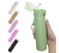 AMFUN 250ml Stainless Steel Insulated Water Bottles, Double Wall Vacuum Small Flask, Water Bottle with Straw, Leakproof Drinks Bottle with Carry Handle for Hot&Cold Drinks (Green)