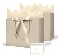 AMFUN 2PCS Medium Champagne Gold Gift Bag,Paper Gift Bag with 4 Wrappers and 2 Cards, Present Bags with Handles, Champagne Gold Paper Bags for Women Valentines Girls Bridesmaid Birthday Wedding Party