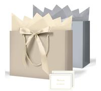 AMFUN 2PCS Medium Champagne Gold-Silver Gift Bag,Paper Gift Bag with 4 Wrappers and 2 Cards,Present Bags with Handles, Paper Bags for Women Valentines Girls Bridesmaid Birthday Wedding Party