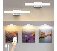 AMFUN 2PCS Picture Lights for Wall, Wireless Picture Lights with Remote, 3 Color Temperatures Cordless Dart Board Light, Dimmable/Timer, for Painting, Bedroom, Living Room (White)