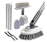 AMFUN 3 in 1 Scrubbing Brush with 110cm Detachable Long Handle, Bathroom Tile Cleaner, Shower Scrubber, Stiff Bristles Scrub Brush Cleaning Tool for Tub Floor Wall Sink, with 2 Crevice Cleaning Brush