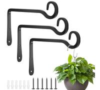 AMFUN 3 Pack 14.5cm Ceiling Hooks for Hanging Plants, Plant Hangers for Hanging Baskets, Hanging Basket Bracket, Wall Mount Plant Hanger,Black Wall Hook Basket Hanger