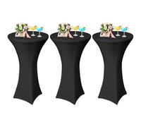 AMFUN 3 Pack Cocktail Table Covers,Spandex Stretch Tablecloth Elastic Table Cover Square Corners Tablecloth Fitted High Top Bar Table for Party, DJ, Bar, Wedding, Birthday, Banquet, Black,32"x43"