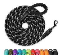 AMFUN 33FT/10M Strong Reflective Rope Dog Lead, Soft Padded Anti-Slip Handle, Heavy Duty Training Leash for Small Medium Large Dogs & Puppy -for Daily Walks & Outdoor Training (Black)