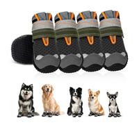 AMFUN 4 Pack Dog Boots Paw Protector, Waterproof Breathable Dog Shoes, Non-Slip with Adjustable Reflective Straps, Washable Puppy Boots for Injured Paws Small Medium Large Dog Outdoor (#8)