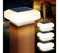 AMFUN 4 Pack Home Solar Post Lights, LED Fence Posts Cap Lights, Waterproof Solar Powered Post Cap Lights for 4x4 5x5 6x6 inch Wooden Posts, Deck, Fence (Warm White)