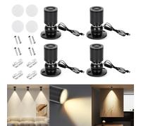 AMFUN 4PCS LED Mini Spot Lights, 5V 1W Jewelry Cabinet Lamp, 360° Rotate Aluminum USB Showcase Lights with Dimmer for Home Hotel Jewelry Decoration Painting Plant Wine Cabinet (4000K Neutral Light)