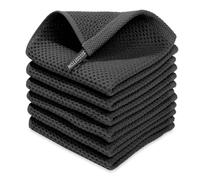 AMFUN 6 PCS Cotton Kitchen Towel,34 * 72cm Soft Absorbent & Quick Drying Quality Tea Toweled,Waffle Weave Dish Towels,Machine Washable for Kitchen Cleaning,Tea & Bar Toweling (Black)