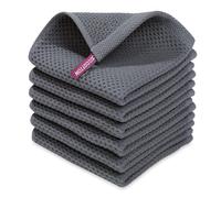 AMFUN 6 PCS Cotton Kitchen Towels, 30 * 30cm Soft Absorbent & Quick Drying Quality Tea Toweled,Waffle Weave Dish Toweling, Machine Washable for Kitchen Cleaning,Tea & Bar Towelss (Dark Gray)