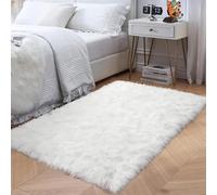 AMFUN 60 * 90cm Faux Fur Rug, Fluffy Sheepskin Rug, Round Shape Shaggy Rugs, Non-Slip Washable Carpet for Bedroom, Living Room, Kids Room (Square White 24in*36in)