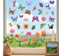 AMFUN 9PCS Anti-Collision Window Stickers,Flowers Butterfly Window Sticker, Spring Window Clings,Bird Window Strike Prevention Clings for Home Office Window Decoration,30x20CM