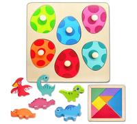 AMFUN Animal Peg Puzzles Wooden Toys, Wooden Dinosaur Puzzle Toys, Farm Animal Peg Puzzles, Montessori Toys for 1 2 3 Year Old Boy Girl Gifts, Birthday Christmas Easter Gifts for Kids