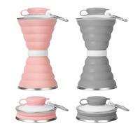AMFUN Collapsible Water Bottle, Silicone Foldable Portable Water Bottle, BPA Free, Reusable Leakproof With Carabiner for Travel Camping Hiking Cycling Sport 500 ml-2PCS（Gray+Pink）