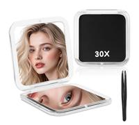 AMFUN Compact Makeup Mirror,30X Magnifying Mirror,Square 2-Sided Folding Travel Mirrors,Portable Mini Face Mirrored for Women & Girls On The Go-Black