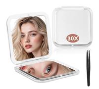 AMFUN Compact Makeup Mirror, 30X Magnifying Mirrored, Square 2-Sided Folding Travel Mirror,Portable Mini Face Mirrors for Women & Girls On The Go-White