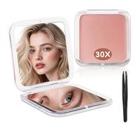 AMFUN Compact Makeup Mirror,30X Magnifying Mirrored, Square 2-Sided Folding Travel Mirrors, Portable Mini Face Mirroring for Women & Girls On The Go - Rose Gold