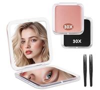 AMFUN Compact Makeup Mirror, 30X Magnifying Mirrored,Square 2-Sided Folding Travel Mirrors,Portable Mini Face Mirrored for Women & Girls On The Go-Multiple Colors (2 PCS)