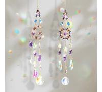 AMFUN Crystal Suncatchers, 2pcs Crystal Moon Star Prisms Suncatchers, Rainbow Prism Sun Catchers, Wind Chimes for Window, Bedroom, Garden, Office, Party, Wedding Decorations