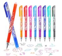 AMFUN Erasable Gel Pens,0.5mm Sensitive Gel Ink Pen with Eraser at the End, Extremely Smooth Writing, Suitable for School, Office Supplies, Diaries, Calligraphy (8 Assorted Colors)